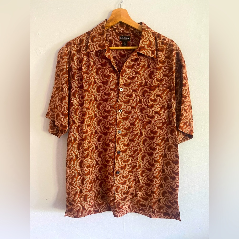 Reunion Camp Collar Silk Short Sleeve Button Down